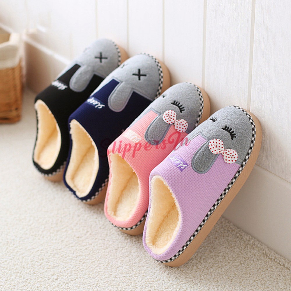 Scuff Slippers for Men and Women Warm Bunny Hoodback House Slippers