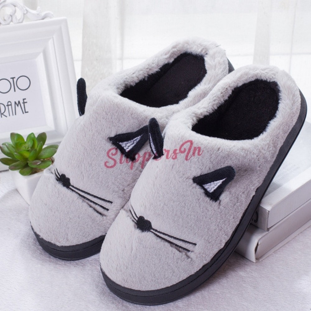 Cute Cat Slippers for Women and Men Warm Plush House Shoes