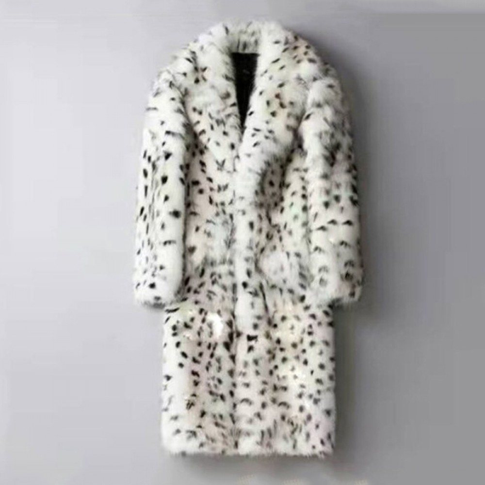 Faux Fur Dalmatian Coat Snow Leopard Outerwear for Men