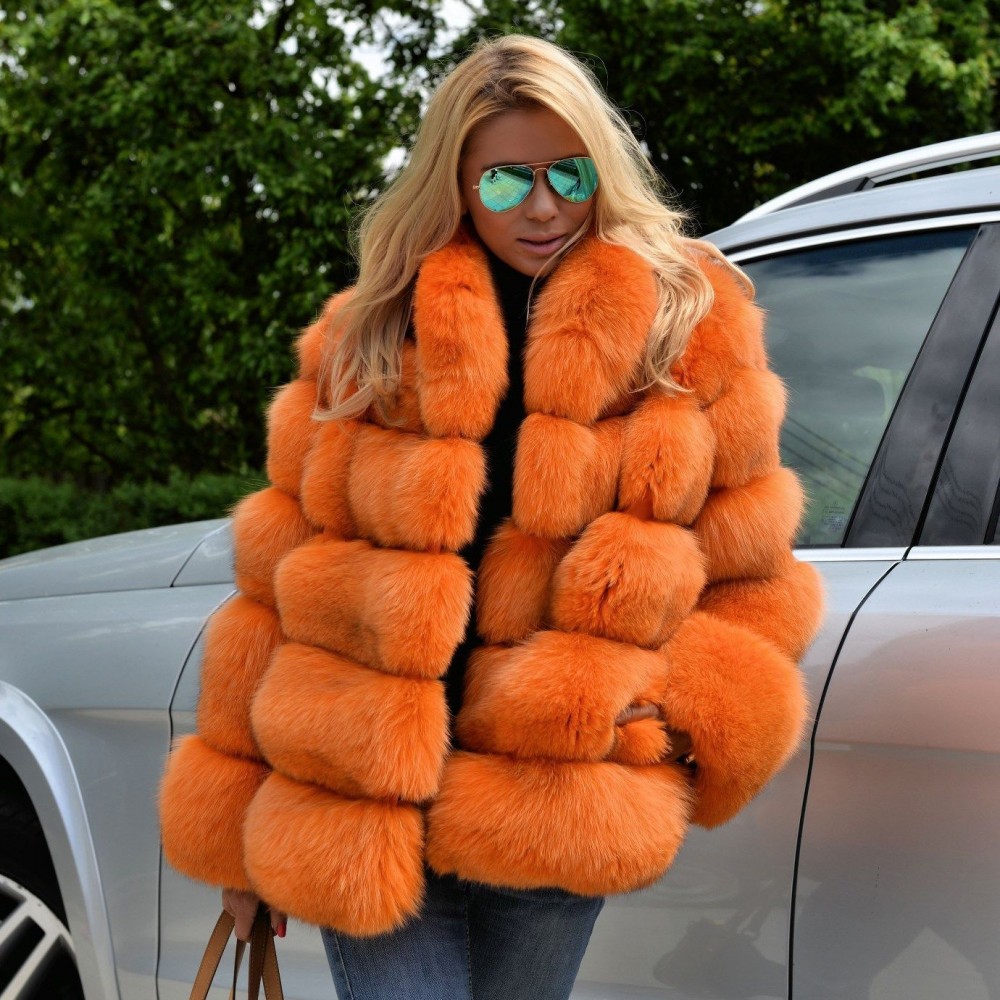 Women's Faux Fur Coat Orange Bubble Fluffy Outerwear