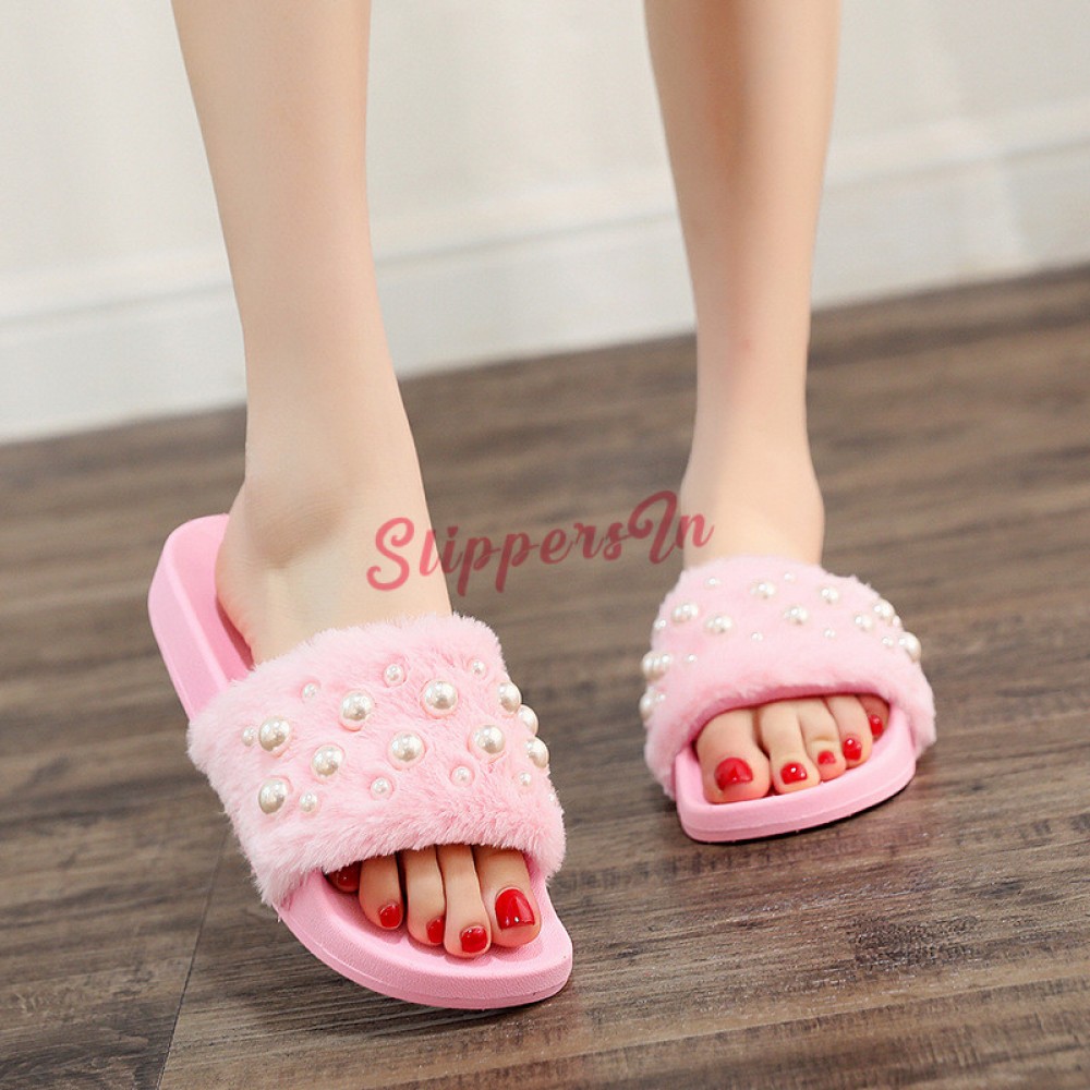 Direct from London Slippers Slip-on Pretty You Elegant Women Pink with Pearls 
