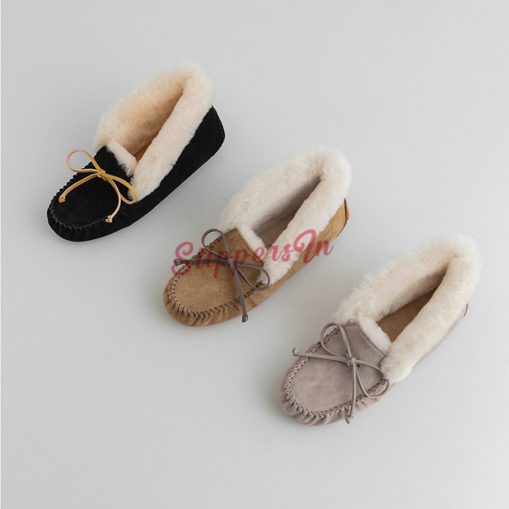 Moccasin Slippers Foldover Moccasins with Lether Tie