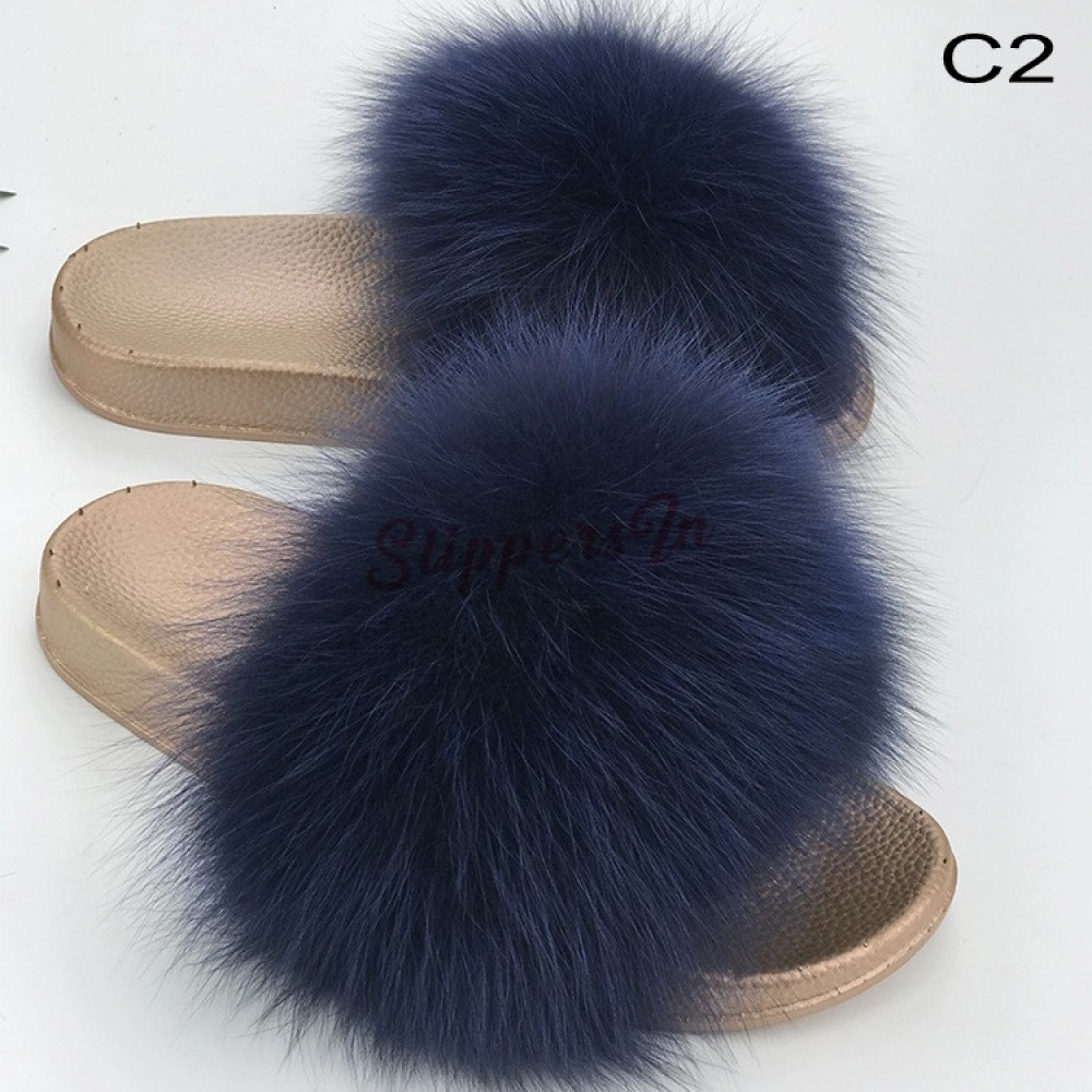 Fox Fur Slides - Beige – Vollbracht Furs