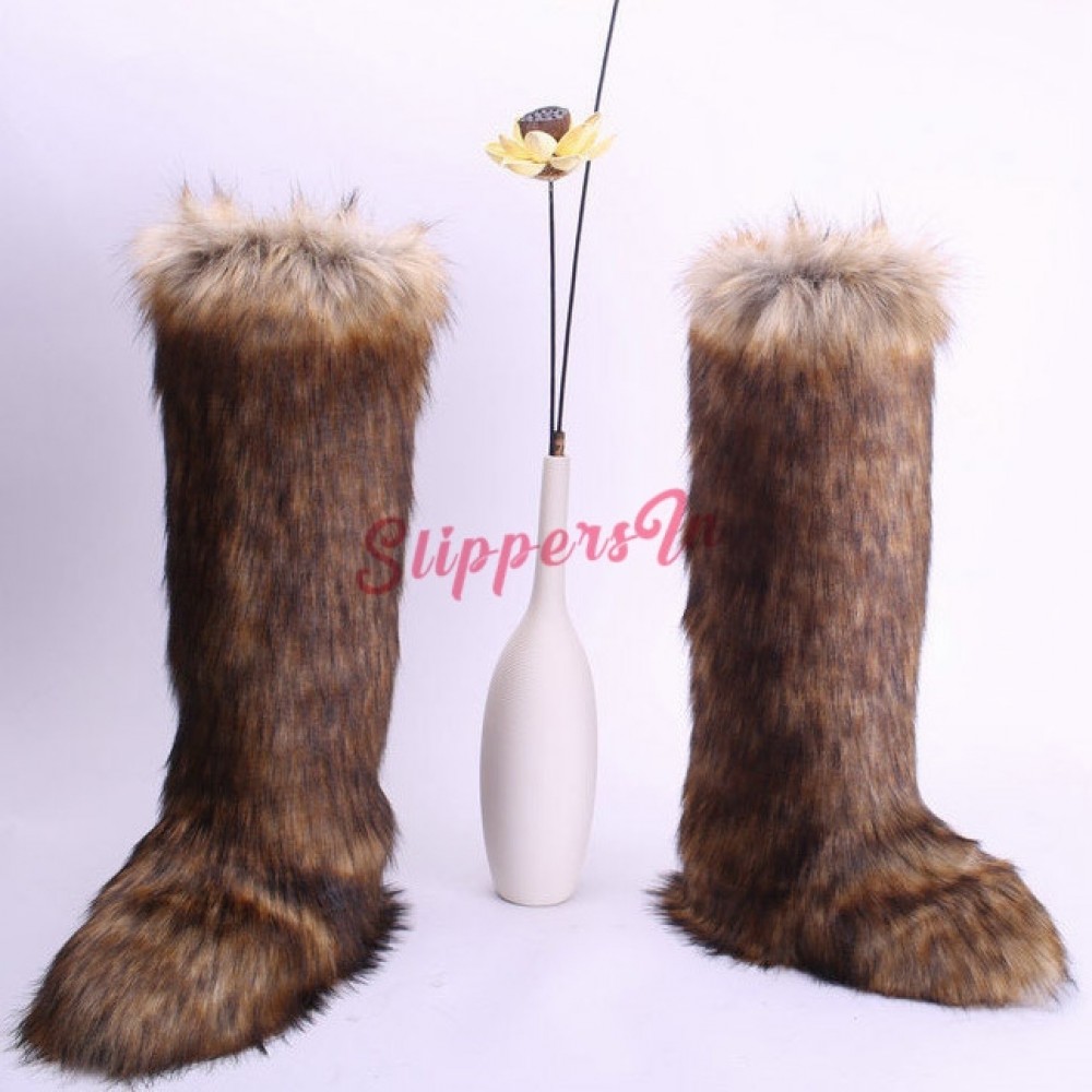 Women's Faux Fur Boots Fluffy Purple Pink Over The Knee Boots