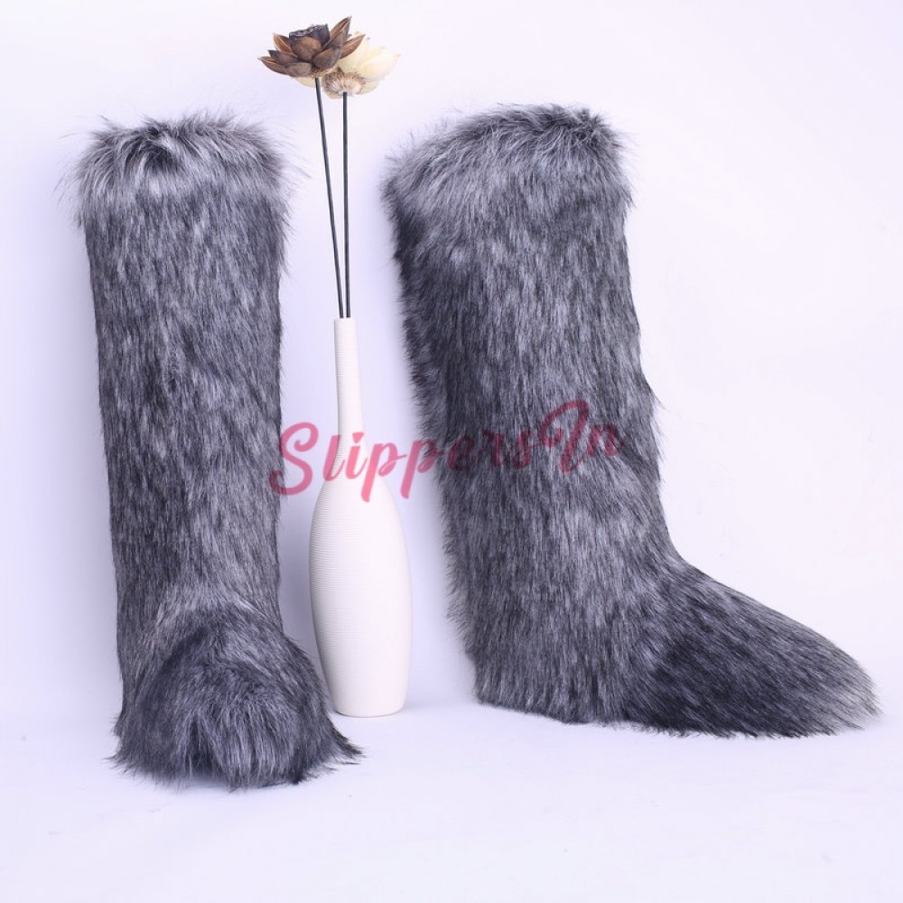 Women's Faux Fur Boots Fluffy Purple Pink Over The Knee Boots