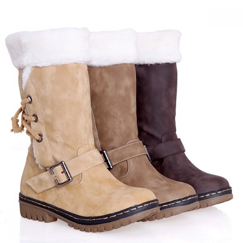 Women Winter Mid Calf Boots Waterproof Warm Faux Fur Lined Snow Boots Size 5-12 