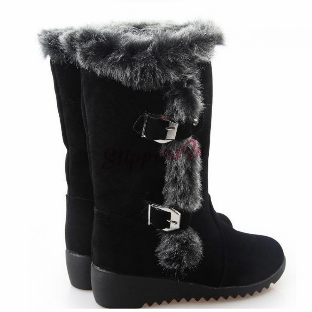 Seoia Womens Warm Wedge Heels Platform Faux Fur Lined Mid Calf Snow Boots Winter Booties 0624B 