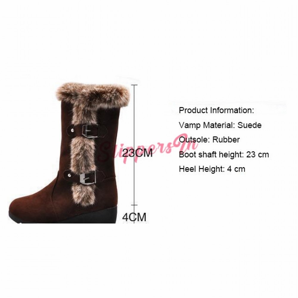 Fashion Womens Winter Warm Thicken Wedge Heels Pull On Mid Calf Snow Boots 35-44 