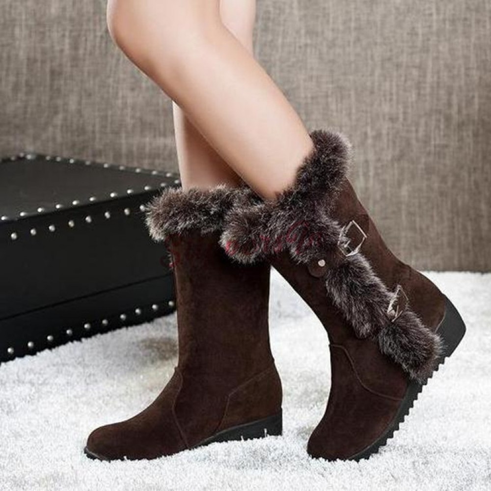 Womens Winter Warm Fur Lined Mid Calf Boots Ladies Zip Up Knit Flats Shoes Size