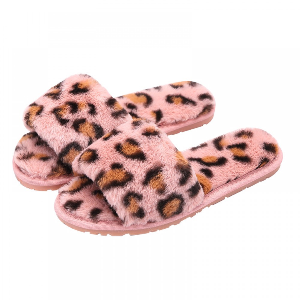 Ladies Leopard Print Plush Ballet Super Soft Plush Slippers With Non Slip Soles 