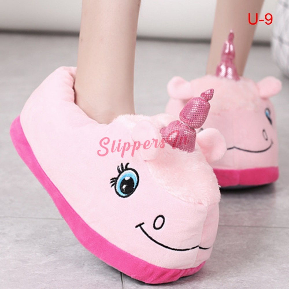 Childrens Unicorn Or Llama 3D Slippers Soft Plush Slip on Grip Soles Kids 0494/3
