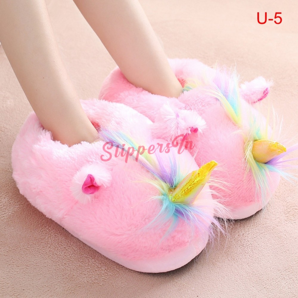 Cute Unicorn House Slippers for Kids Animal Indoor Slippers Waterproof Sole Fuzzy Home Slippers 