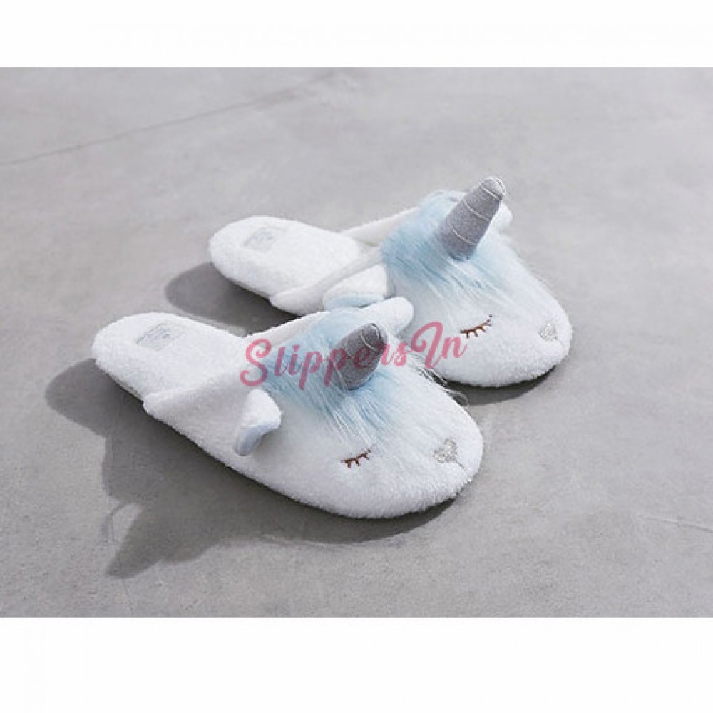 Fleece Unicorn Slippers Ladies Pull On Fleece Lined Slippers With Cute Face 
