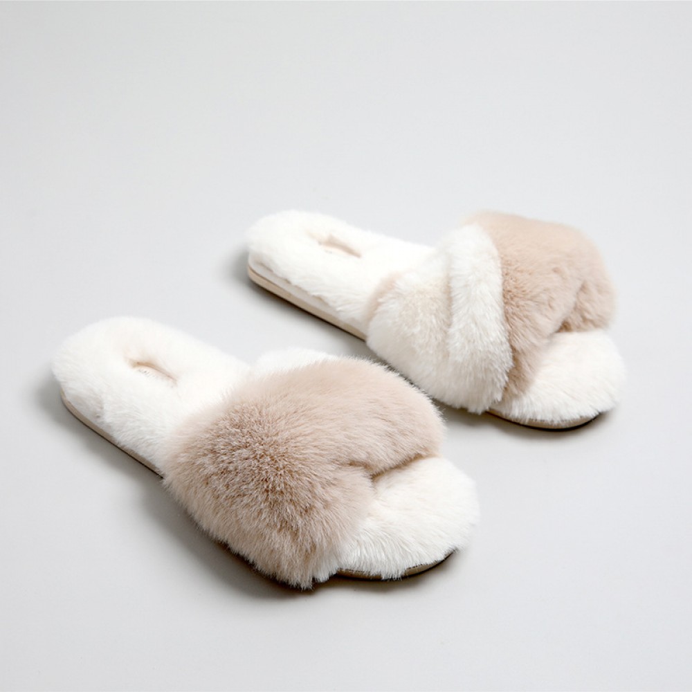 New Fuzzy Slippers Open Toe Sheepskin Slides for Ladies