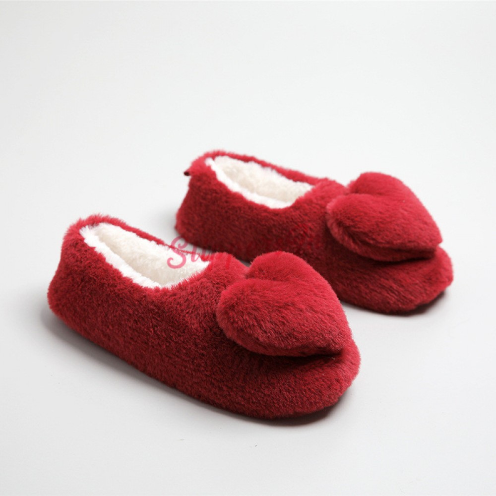Cozy Women's Red Slippers Ballerina Slippers with Heart Embellishment