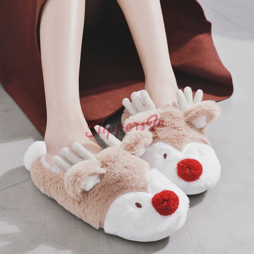 Cute Deer Slippers for Women Fuzzy Animal Ballerina Slippers