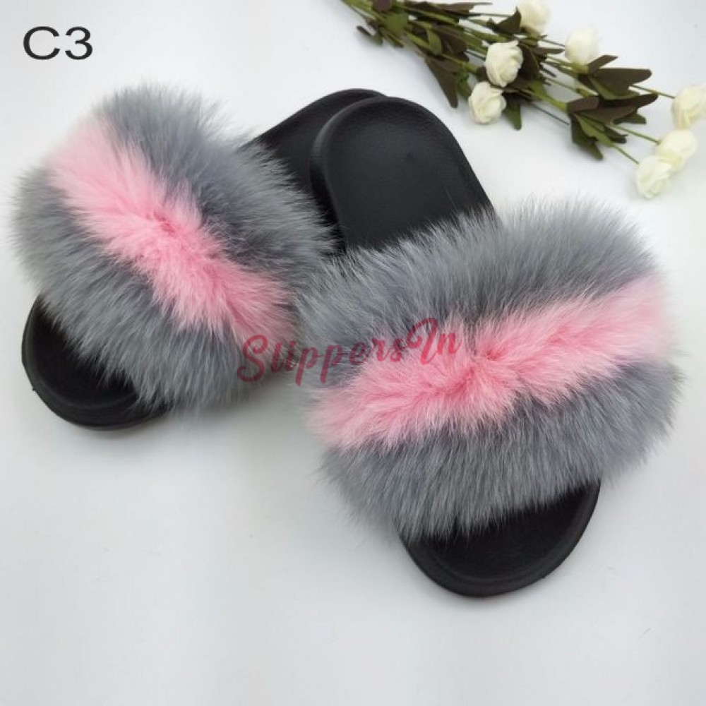 US$ 40.00 - BLMGP Green Pink Customized Mink Fur Slides Slippers 
