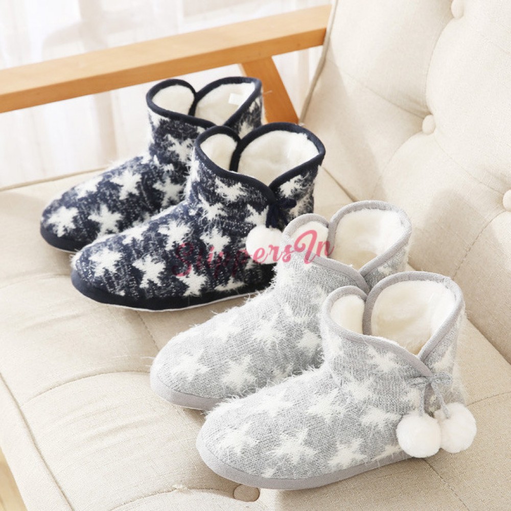 Girls Warm Linned Boots Pom Pom Winter Christmas High Top Qulted Ankle Shoes 
