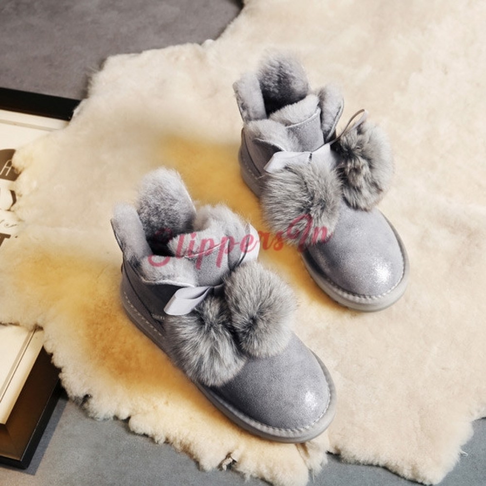 Ladies Slippers Womens Ankle Boots New Pompom Winter Warm Fur Booties Size 3-9