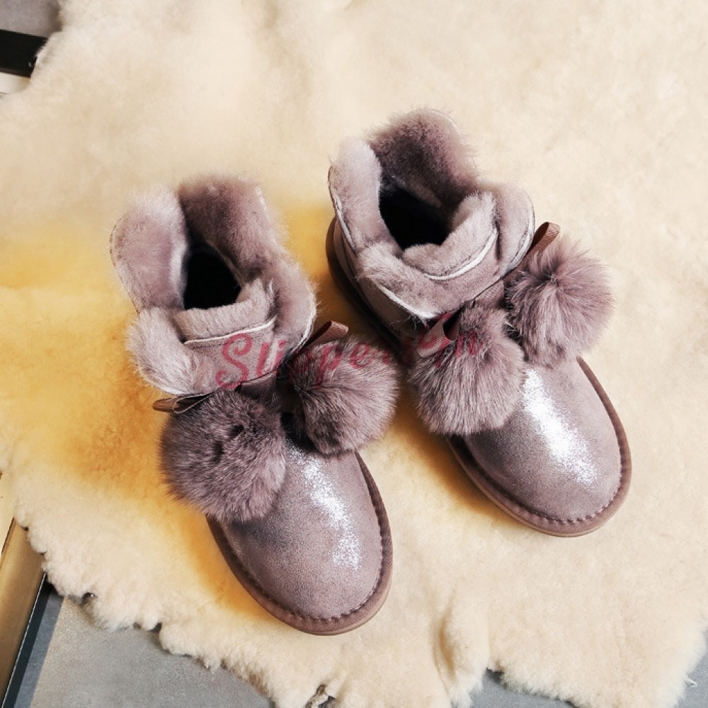 Ladies Slippers Womens Ankle Boots New Pompom Winter Warm Fur Booties Size 3-9