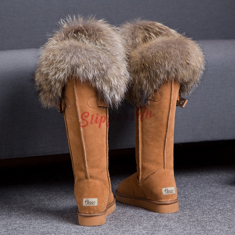 44/45/46/47/48 Autumn Winter Women's Warm Boots Knight Knee High Boots Fur Trim