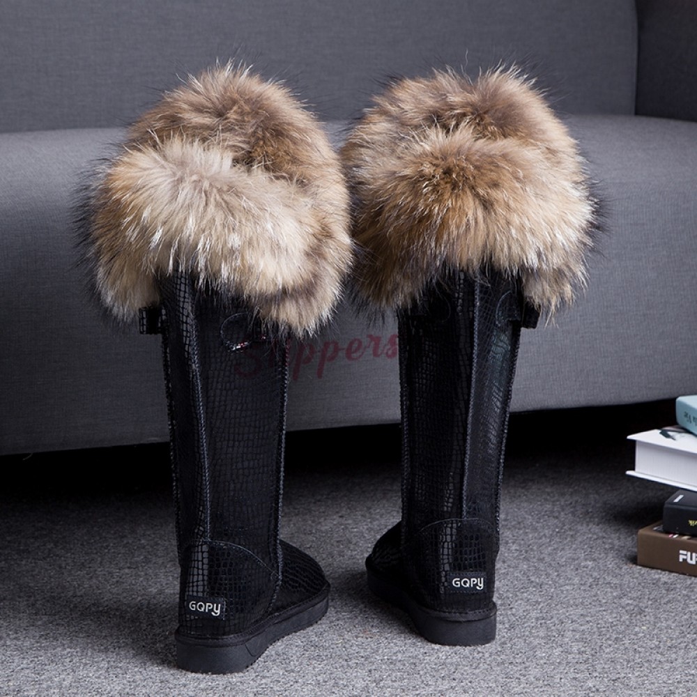 Details about   Luxury Womens Genuine Leather Fur Winter WARM High Heel Over Knee Thigh Boots @