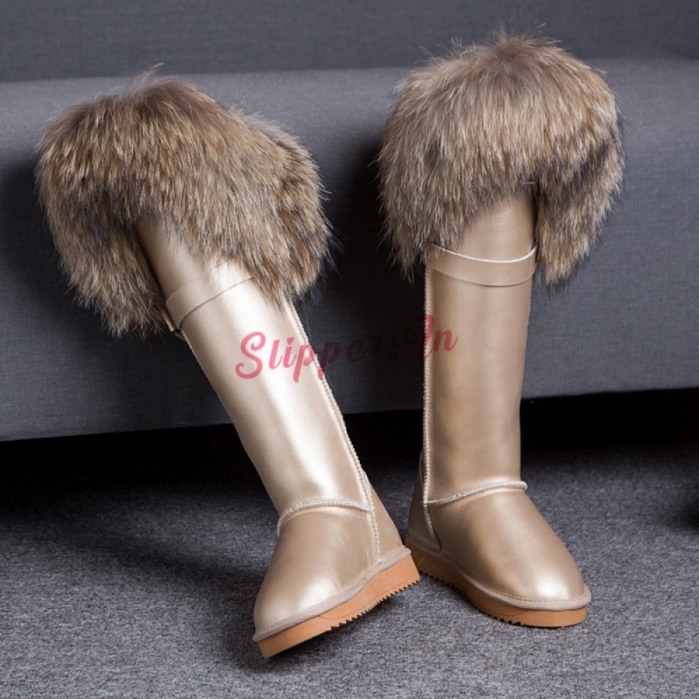 Details about   Luxury Womens Genuine Leather Fur Winter WARM High Heel Over Knee Thigh Boots @