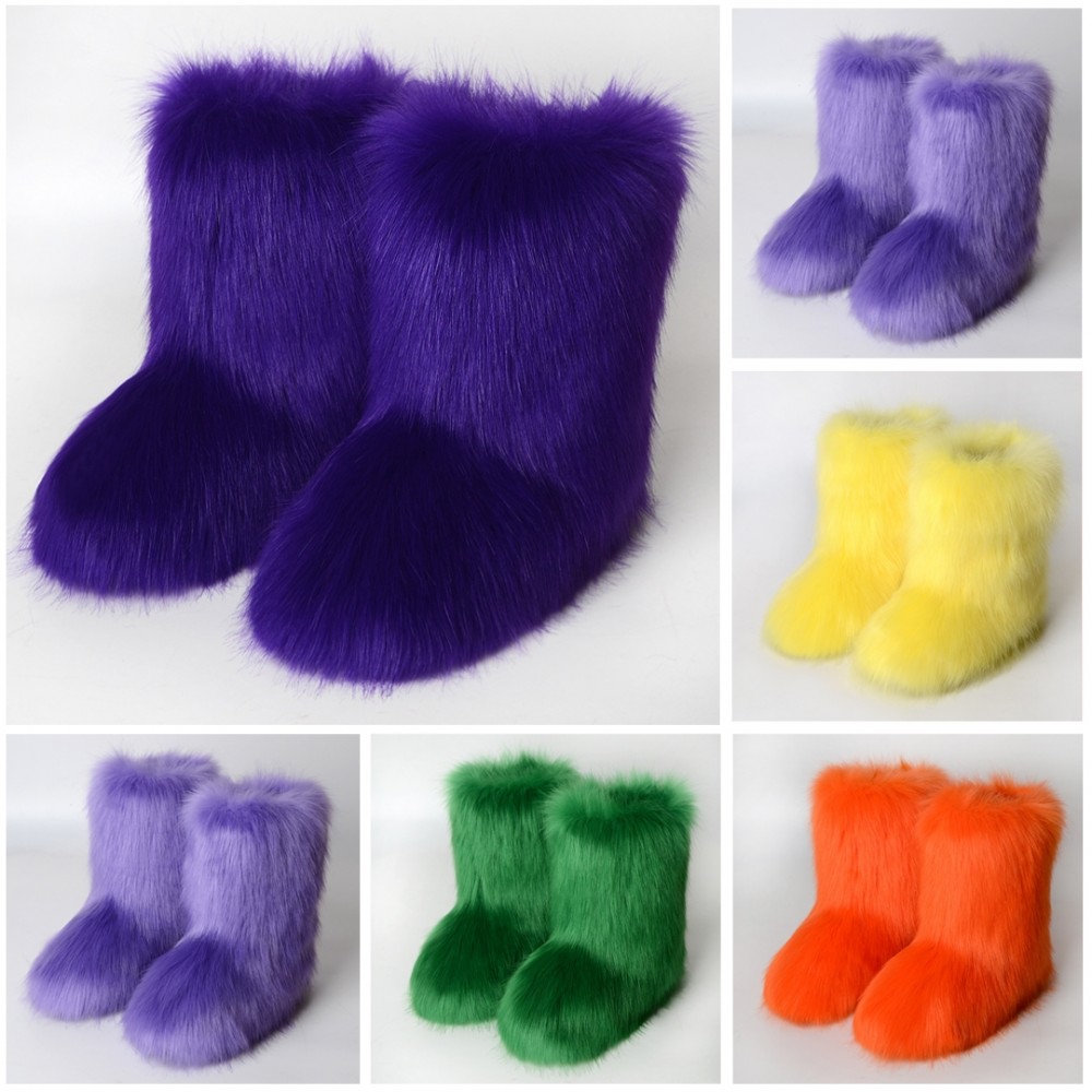 Solid Color Faux Fur Boots Winter Short Furry Booties
