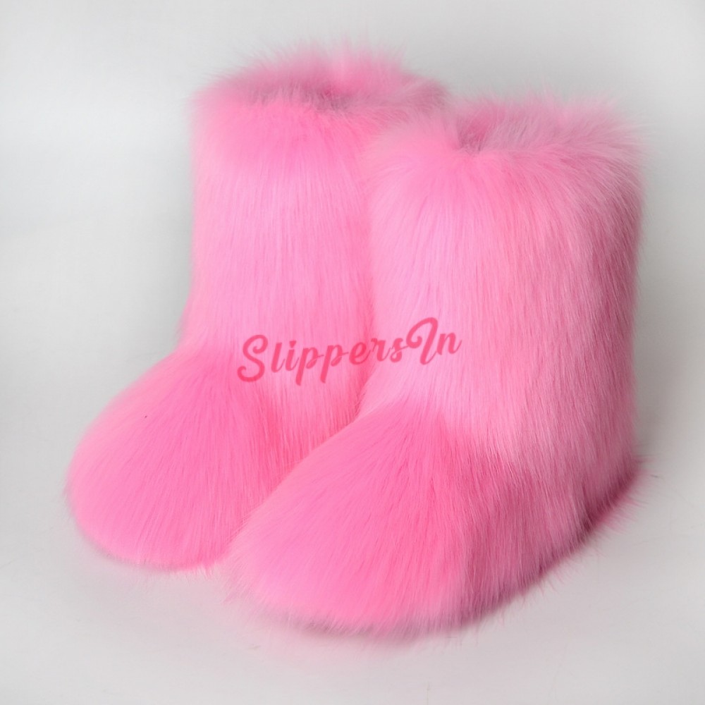 Winter Faux Fur Boots Women's Fluffy Mid-Calf Yeti Boots