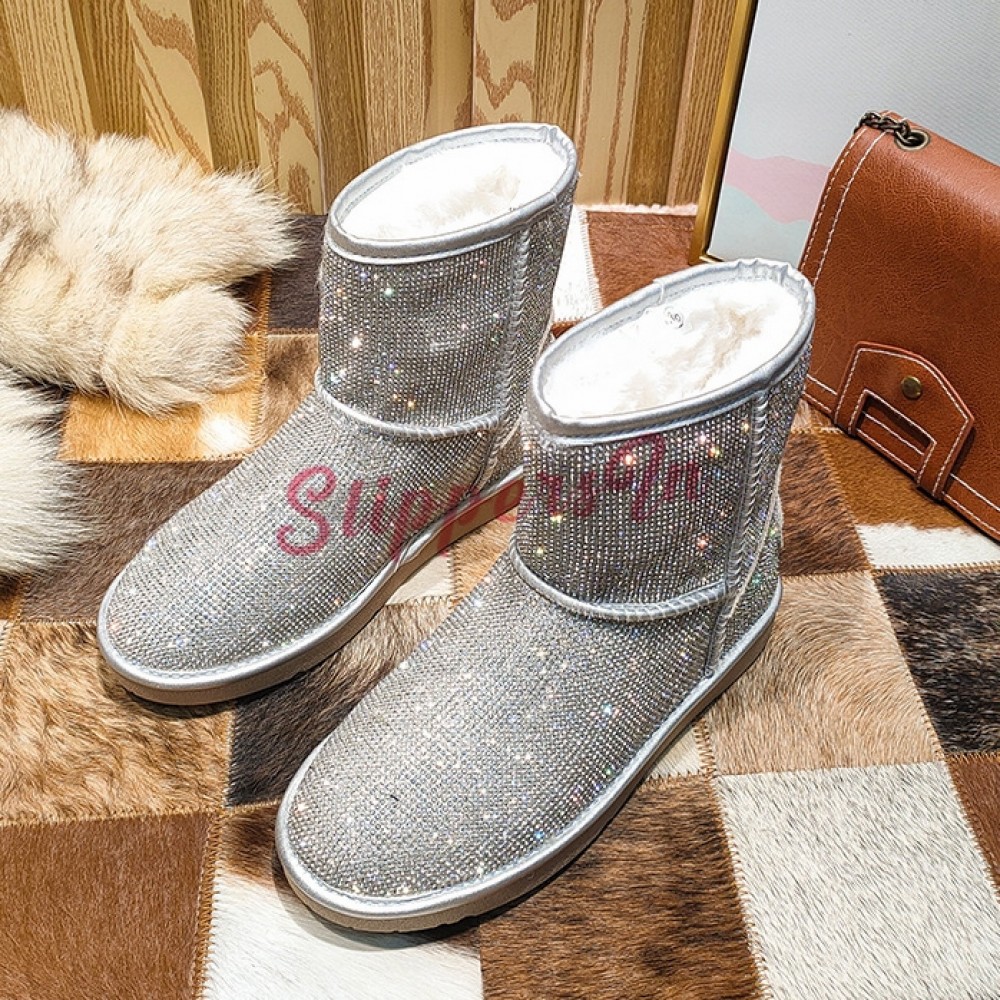 2019 Women Luxury Crystal Round Toe Snow Boots Rhinestone Warm Ankle Boots Shoes 