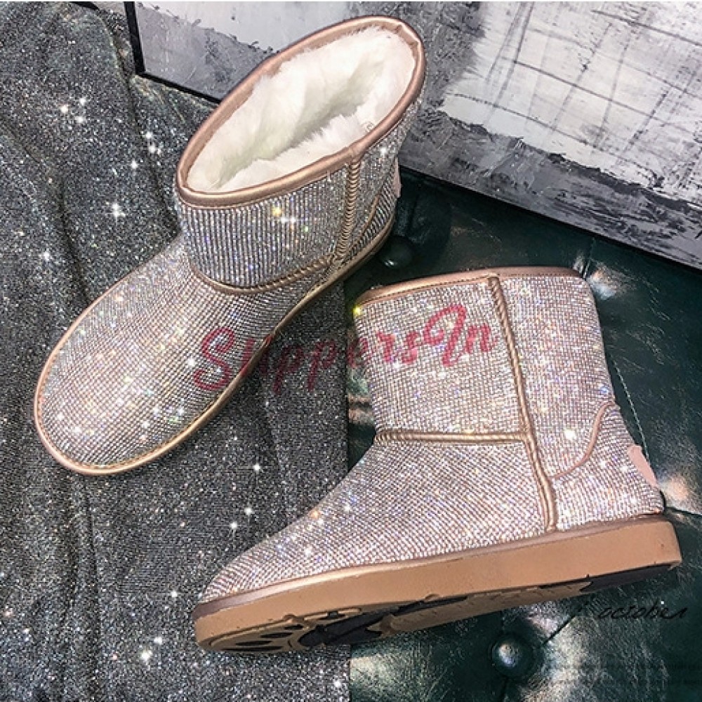 Shiny Rhinestone Boots for Women Winter Ankle Booties