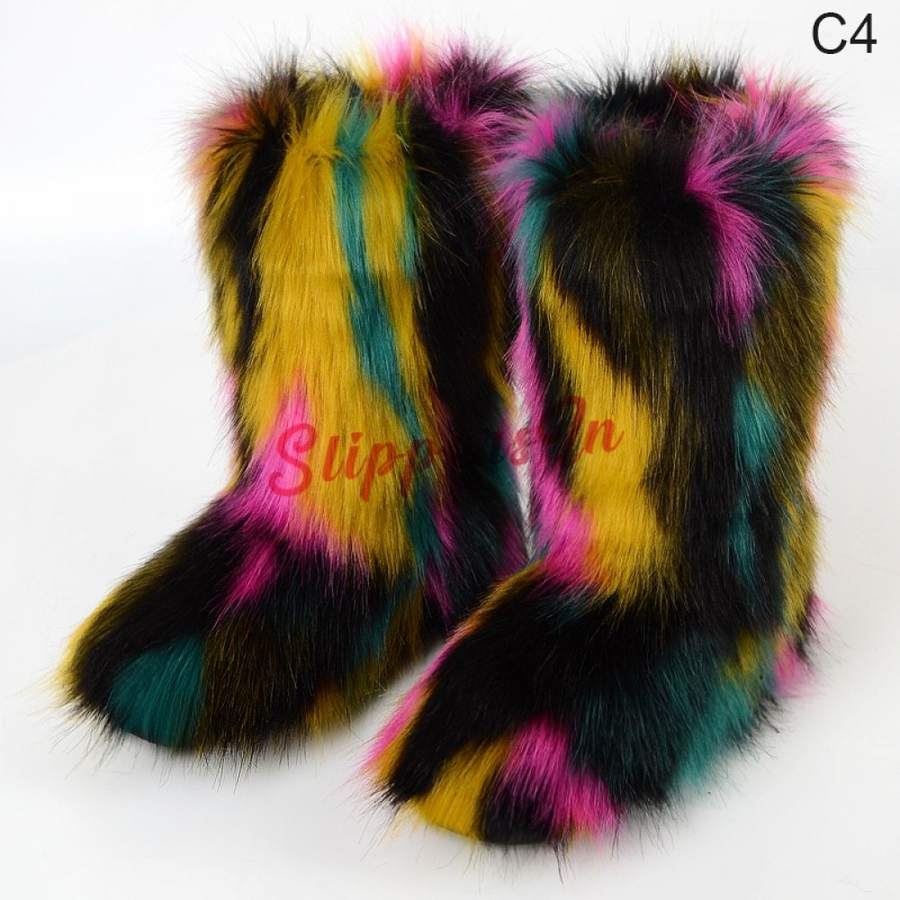 Fluffy Faux Fur Boots Women's Multicolor All Fur Fuzzie