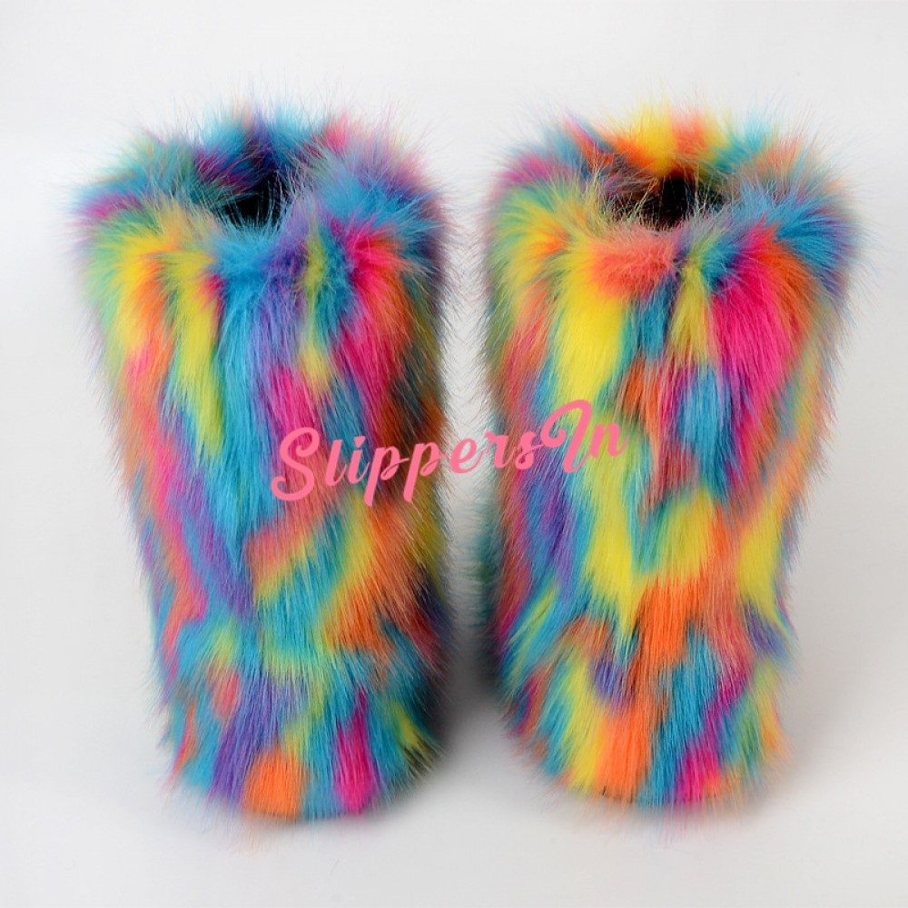 Women Faux Fur Boots Mid Calf Fluffy Yeti Boots