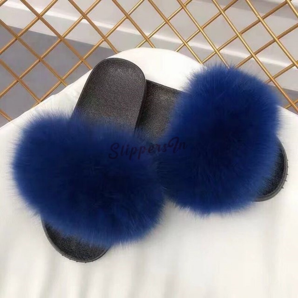 Colorful Big Fur Slides Summer White Furry Slippers