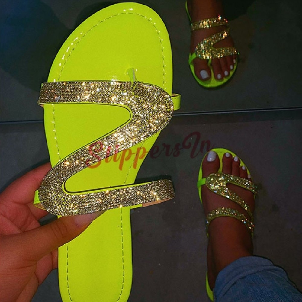 Shiny Rhinestone Flat Sandals for Women