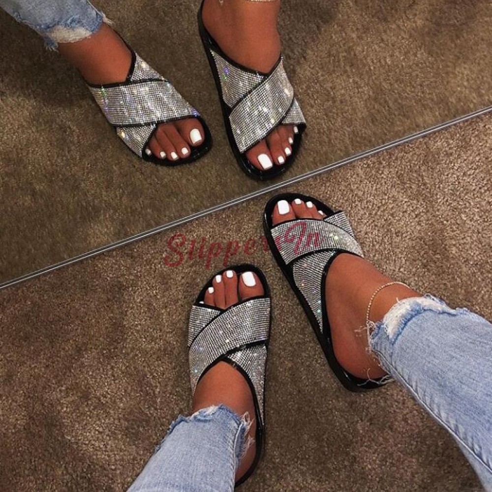 Transparent Double Band Slippers Roman Flat Casual Beach Shoes Slides Slipper Clear Slide Sandals for Women