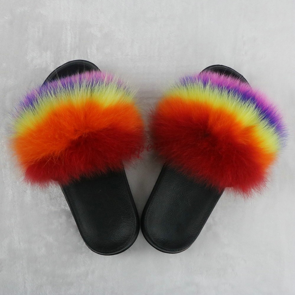 Rainbow Color Fur Slides with Matching Shoulder Bag Set