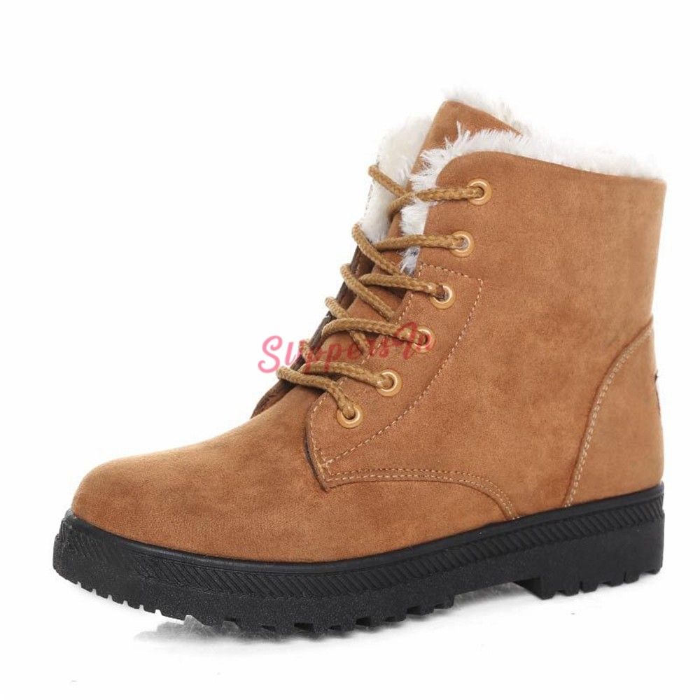 Classic Women Boots Suede Ankle Snow Boots Female Warm Fur P Insole Lace Up-in Ankle Boots from Shoes,Pink,8 