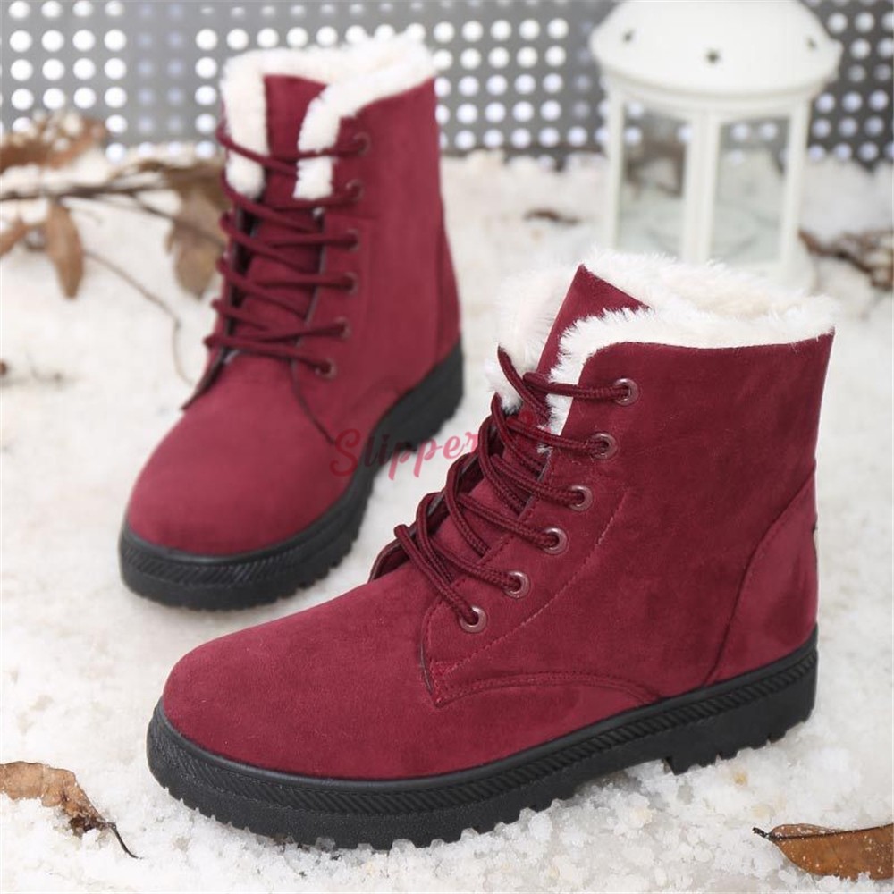Womens Winter Warm Casual Flat Faux Fur Lace-up Ankle Boots Snow Bootie Shoes US 