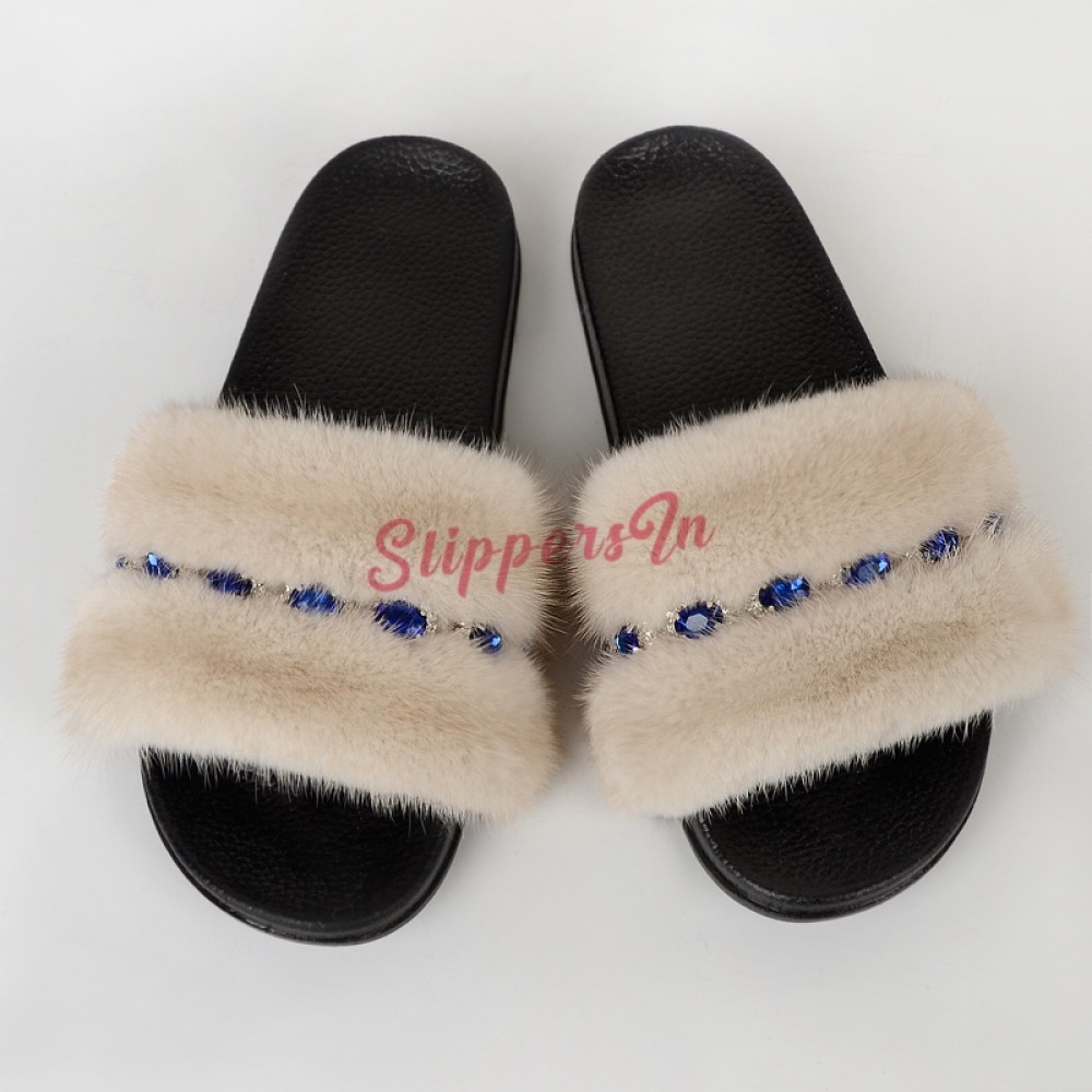 2023 Women's Fur Slippers 100% Real Mink Fur Slippers European Station  Ladies Fur Slides Flat Heel Fashion Luxury Slippers