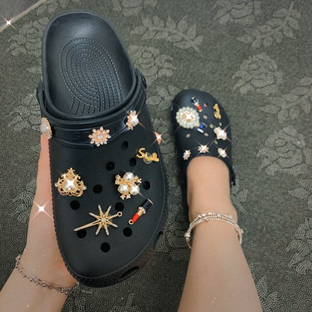 Glittering Women's Clogs Pearls Decor Slides Shoes