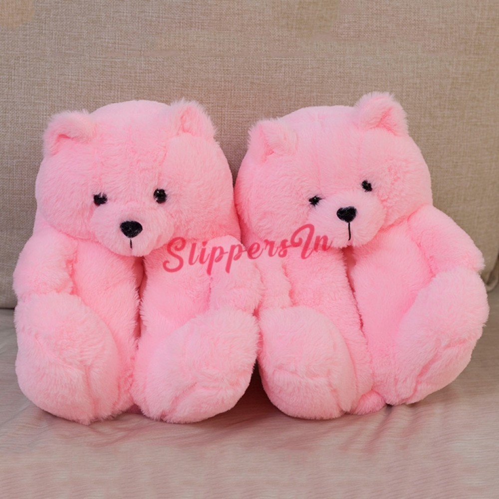 Girls Kids Cute Warm Cosy White Cream Pink Teddy  Full Slippers Size 6-13 