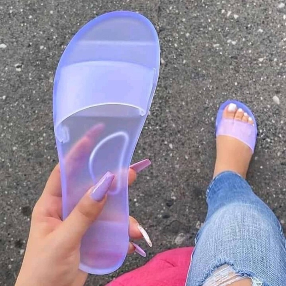 Woman Slippers Jelly Open Toe Slippers Transparent Flat Sandals Shoes Summe C0Y6 
