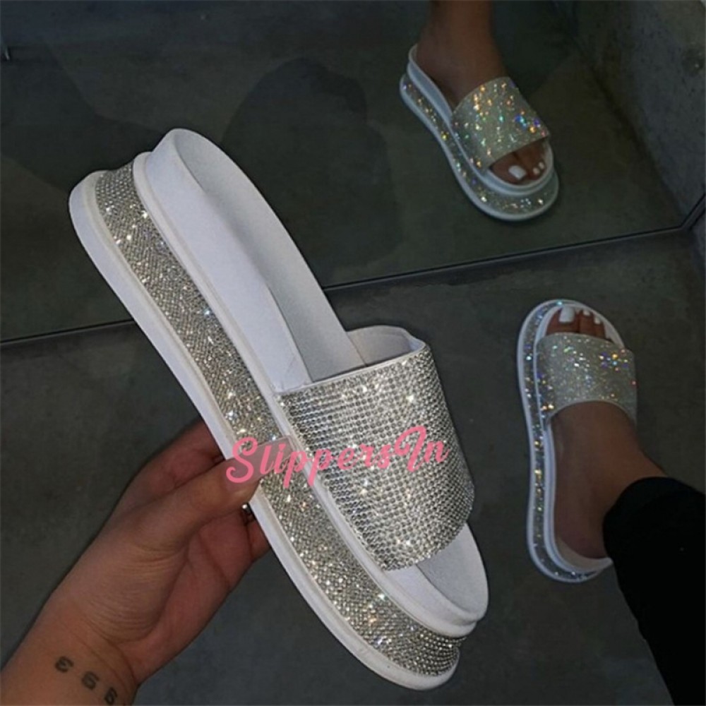 Glittering Rhinestones Slide Sandals for Women Fashion Platform Slippers