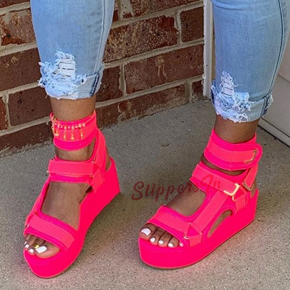 Women's Velcro Platform Sandals Snakeskin Wedge Sandals