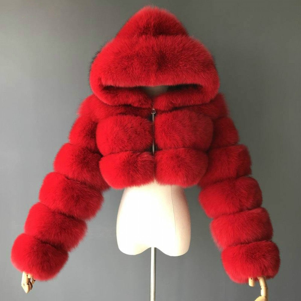 Hooded Coat Women's Crop Faux Fur Jacket