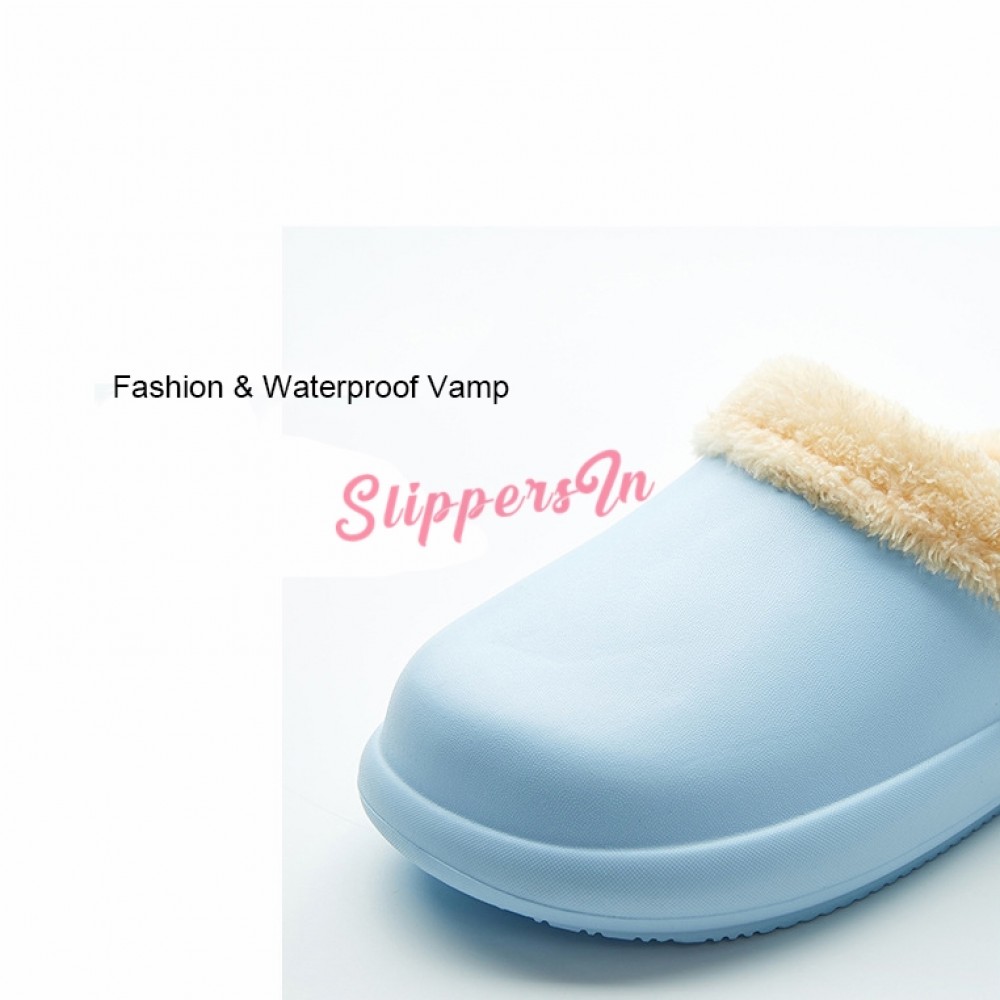 Maylian House Home Faux Fur Lined Slippers for Women Closed Toe Back Shoes Waterproof