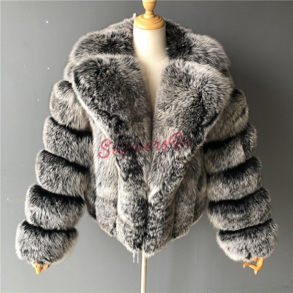 Silver fur faux bubble coat