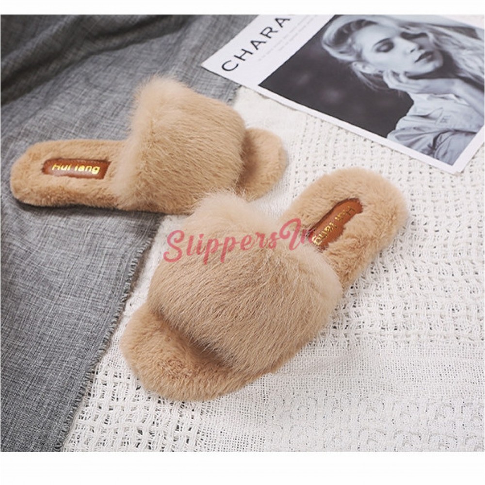 Fashion Women's Rabbit Fur Furry Slippers Shoes Mid Block Heel Winter Warm Shoes