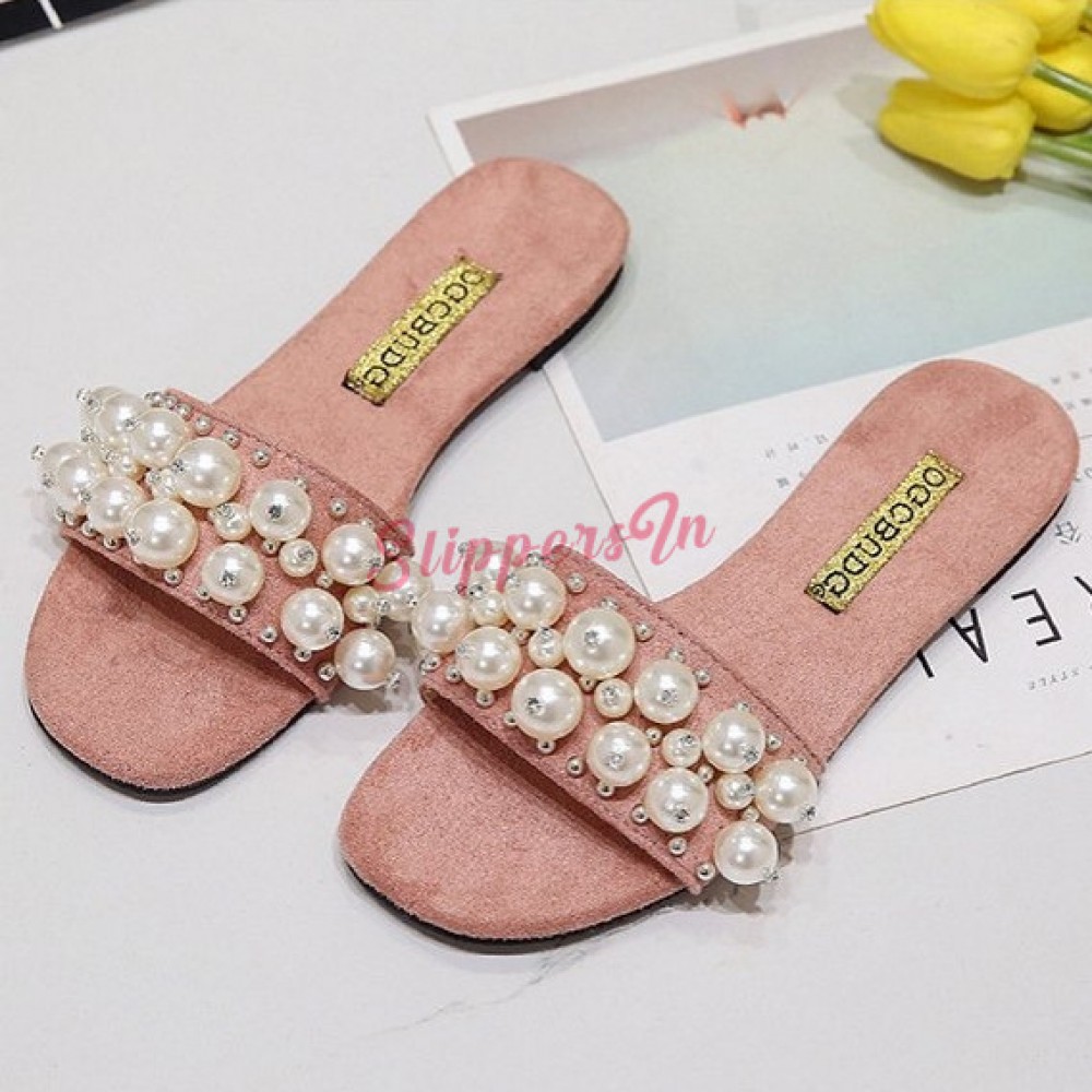 Women Open Toe Slipper Shoes Summer Sandal Pearl Strap Slides Mules Casual Lm14 